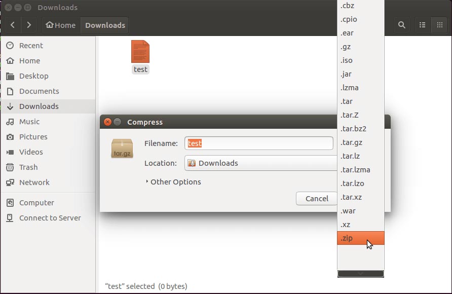 drop-down-the-list-and-select-zip-file-linux-ubuntu